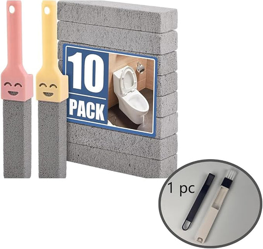 10-Pack of Pumice Cleaning Sticks with 2 Universal Handles and 1 Dustpan Brush Cleaning Brush. Gray Pumice Cleaner, Suitable for Cleaning Toilets, bathrooms, Kitchens, spas and Swimming Pools