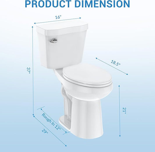 Two-Piece Toilets for Bathrooms, Extra Tall Toilet with 21" Height, Elongated with Soft Close Seat, Power Flush 1.28 GPF