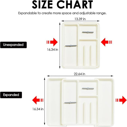Silverware Organizer, Expandable Cutlery Drawer Organizer Utensil Tray for Home and Kitchen, Upgrade Adjustable Plastic Storage Flatware Holder for Forks, Spoons and Knives Large White