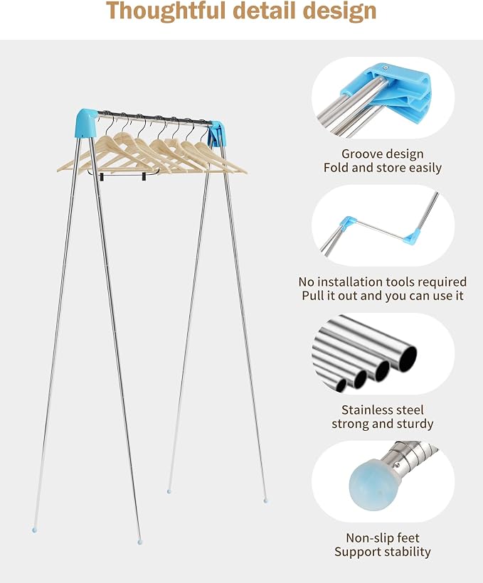 Travel Garment Rack,Portable and Foldable,Collapsible Clothing Rack | Portable, Easy to Store,with Small Space Occupation,This Folding Clothing Rack is Suitable for Travel and Dance.