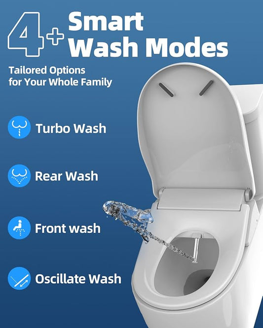 Electric Bidet Toilet Seat, Heated Toilet Seat Elongated with Instant Warm Water & Dryer, Feminine & Front Rear Wash, Wireless Remote, Self-Clean Nozzle, Slow Close Lid, Upgraded Silent ECO Child Mode