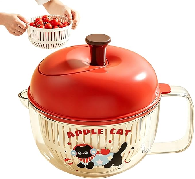 Large Salad Spinner - Vegetable Washing Basket, Compact Food Draining Tool, Manual Produce Dryer, Easy Water Separation Container | Leafy Greens Refreshing, Berry Cleaning, Cheese Preparation,
