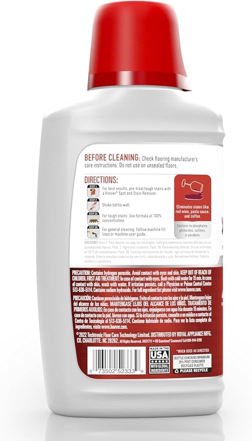 Hoover Oxy Portable Spot Cleaner Solution, 32 oz., Fresh Air Scent | Portable Cleaning Solution, Removes Tough Colored Stains from Carpet and Upholstery, Use with Hoover CleanSlate Spot Cleaners