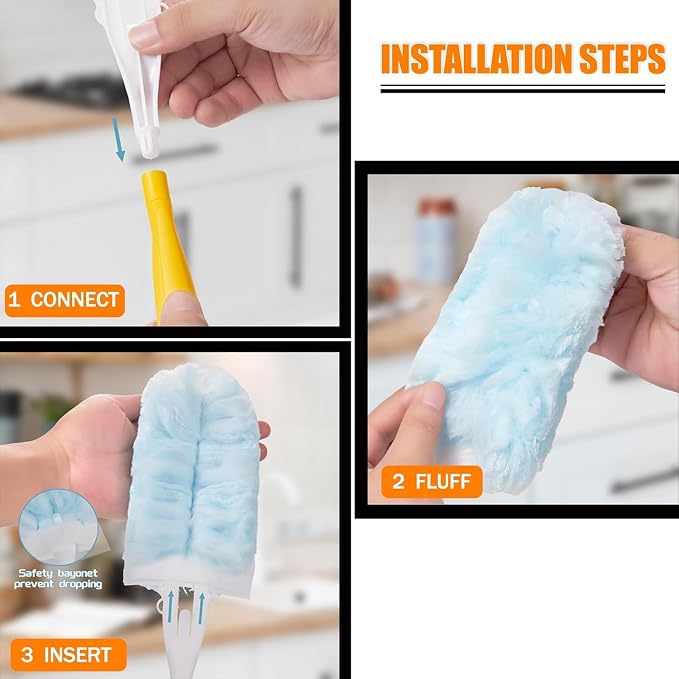 50 Count Duster Refills ,360° Heavy Duty Duster Refills Compatible with Swiffer Duster, Multisurface Heavy Duty Duster Replacements with 1 Short Handle and 1 Extenda Handle