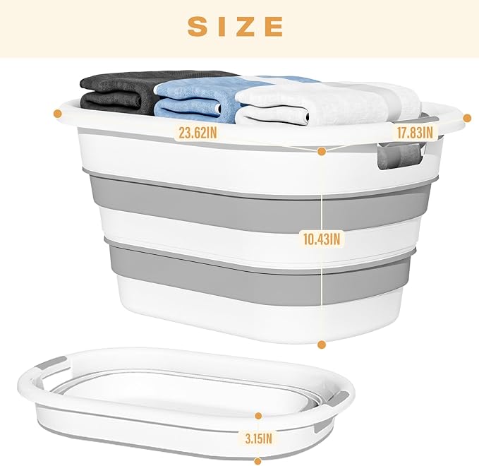 43L(11.5Gallon) Collapsible Laundry Baskets Plastic (Grey, 2 Packs) | Pop Up Laundry hamper/Storage Container, Foldable Laundry Basket with Large Capacity,Sturdy,Space Saver