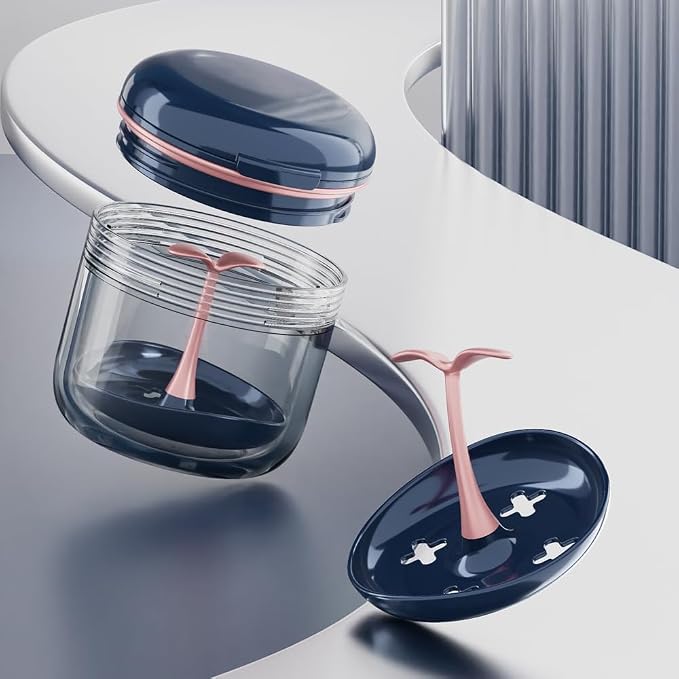 Retainer case, Denture Bath Cup,Retainer Cleaner Case Box,Night Mouth Guard Case Holder,Storage Soak Container with Drain Tray for Travel Cleaning with Mirror and Brush
