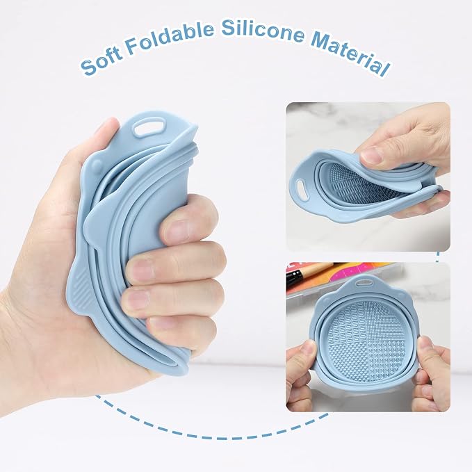 Foldable Silicone Makeup Brush Cleaner Bowl | Portable Cleaning Tool For Brushes, Powder Puffs, Sponges (Blue)