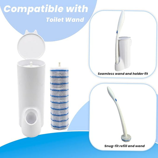 Toilet Wand Holder (No Wand) 1 Caddy & 10 Packs Brush Refills Only, Disposable Brush Kit, Stand Toilet Cleaning Starter Kit, Wall Mounted Storage Caddy, Refills Container for Cleaning Supplies