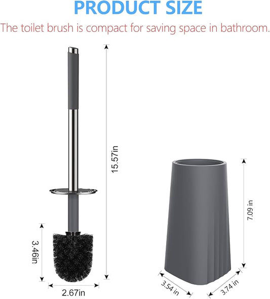 SetSail Toilet Brush, Compact Size Toilet Bowl Brush and Holder Toilet Brushes for Bathroom with Stainless Steel Handle Toilet Cleaner Brush with Durable Scrubbing Bristles, 2 Packs-Grey