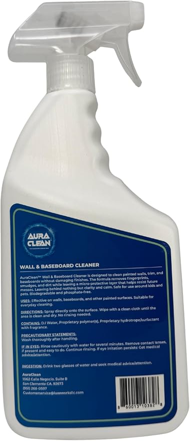Wall & Baseboard Cleaner for Painted Walls, Cabinets, Doors & Trim | Non-Toxic, No-Rinse Spray | Anti-Resoil, Streak-Free Formula | Kid & Pet Safe | 32 oz (1 Quart) | Made in USA