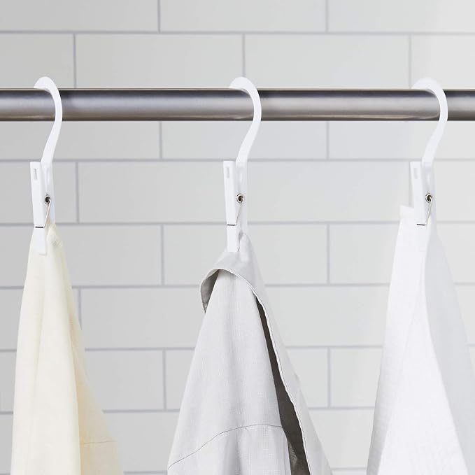 Fox Run Laundry Hooks, Set of 10 Clothing Pin Hooks with Hanging Clips | Easily Hang & Dry Clothes | Great For Arts & Crafts | Plastic Clothespins With Hooks | White Hanging Laundry Clips