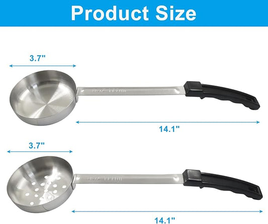 Hordion 4 Pcs Portion Control Serving Spoons Ladle Scoops, Food Measuring Ladle Utensils Proportion Manage Slotted and Unslotted Scoops for Weight Loss(Black, 6oz)