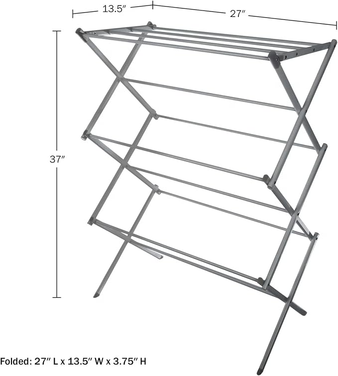 Collapsible Drying Rack for Laundry, Foldable Heavy Duty Clothes Drying Rack Indoor Outdoor Small Space, 27" x 13.5" x 37" Steel Laundry Garment Rack for Home Apartment Dorm, Platinum