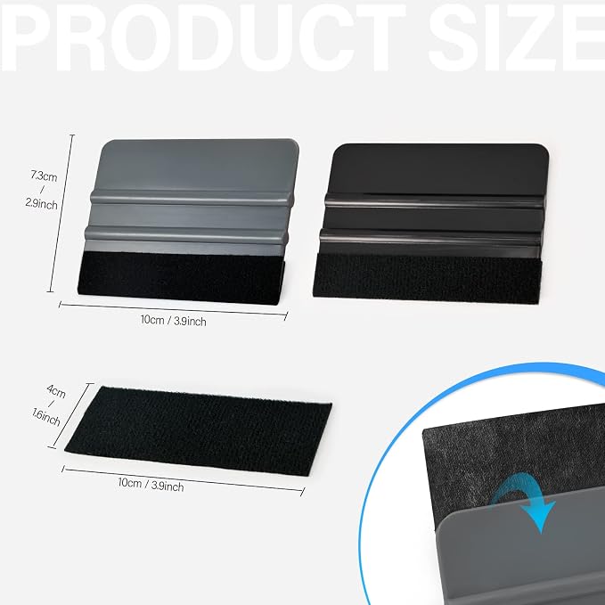 Gomake 20 Pack Vinyl Squeegee With Felt Fabric for Tint Film Decal Application, Wrap Installation, Wallpaper Smooth Tool (Black and Grey, 20)