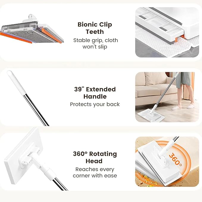 Snap Grip Mini Mop, 2026 Upgraded Disposable Dust Mop, Zero Touch Mini Mops, Convenient Cloth Changing Mops for Kitchen Counter, Foldable 100cm Adjustable Long Handle Mopping Stick (1*mop+5*Cloth)
