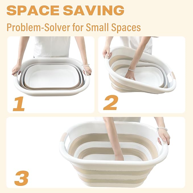 OOAMBB 43L(11.5Gallon) Collapsible Plastic Laundry Baskets (Beige, 2 Packs) | Pop Up Laundry hamper/Storage Container,Foldable Laundry Basket with Large Capacity,Sturdy,Space Saver