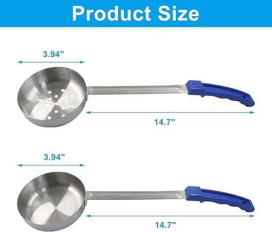Hordion 4 Pcs Portion Control Serving Spoons Ladle Scoops, Food Measuring Ladle Utensils Proportion Manage Slotted and Unslotted Scoops for Weight Loss(Blue, 8oz)