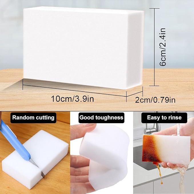 (50 Pack) Eraser Sponge SmilePowo Maigc Cleaning Sponge Eraser Melamine Sponges in Bulk Boat Eraser Multi Surface Scrubber Foam Cleaning Pads - Bathtub, Floor, Baseboard, Bathroom, Wall Cleaner
