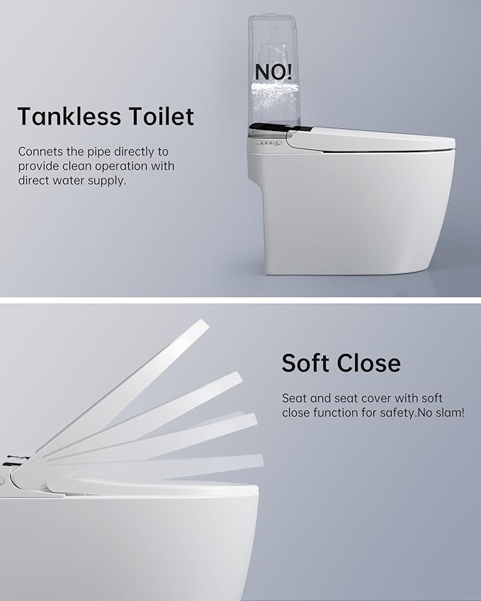 Smart Toilet,One Piece Bidet Toilet for Bathroom with Auto Open & Close Lid and Seat,Warm Water and Dry,Heated Seat,Foot Sensor and Night Light, Auto Flush