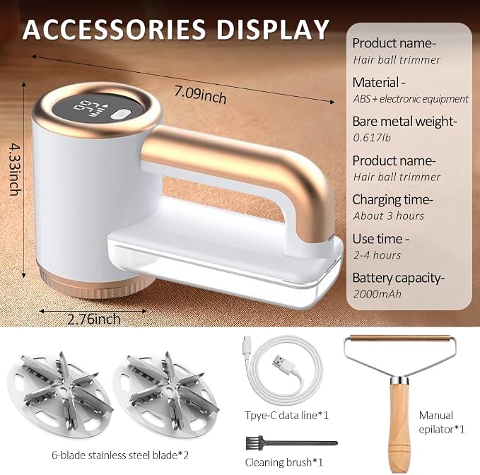 HuanQiu Sensmart Home Hair Trimmer White Model, Clothes Shaver Hair Ball Remover Rechargeable, Six-Tooth Blade with 3 Blades, Sweater Shaver Unisex Hair Remover for Home Clothes, Sofa, Bed Sheets