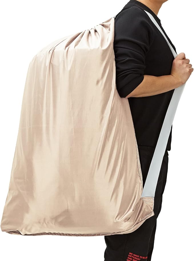 HOMEST 2 Pack XL Nylon Laundry Bag with Strap, Large Dirty Clothes Organizer, Easy Fit a Laundry Hamper or Basket, Can Carry Up to 4 Loads of Laundry, Beige | Heavy-duty nylon material supports bulky garments and daily transport between baskets and sto...
