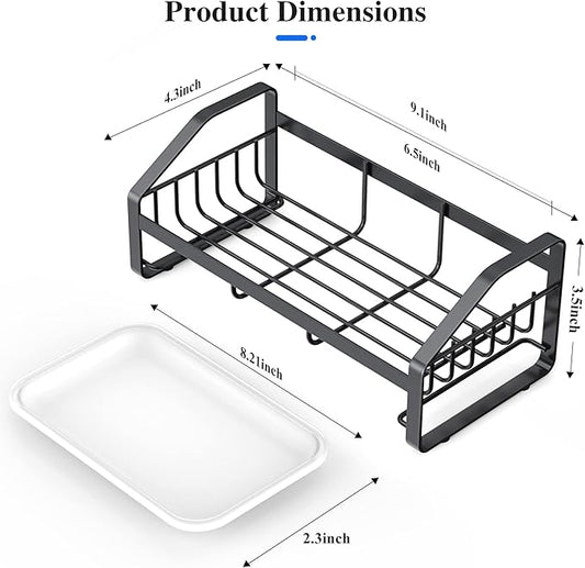 BSKSSK Sink Caddy, Sponge Holder for Kitchen and Bathroom, 304 Stainless Steel Countertop Organizer Soap Tray With Removable Drain Tray - Black Length Version