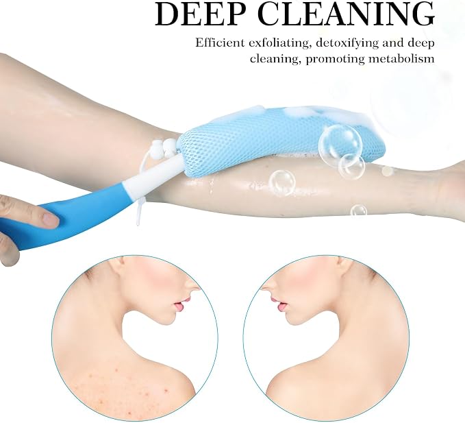 Back Scrubber for Shower, 15.35" Long Handle Shower Brush for Body, Back Brush for Shower for Men Women, Long Handled Bath Sponge for Deep Clean, Exfoliating, Anti-Slip Curve Handled Back Scrubber