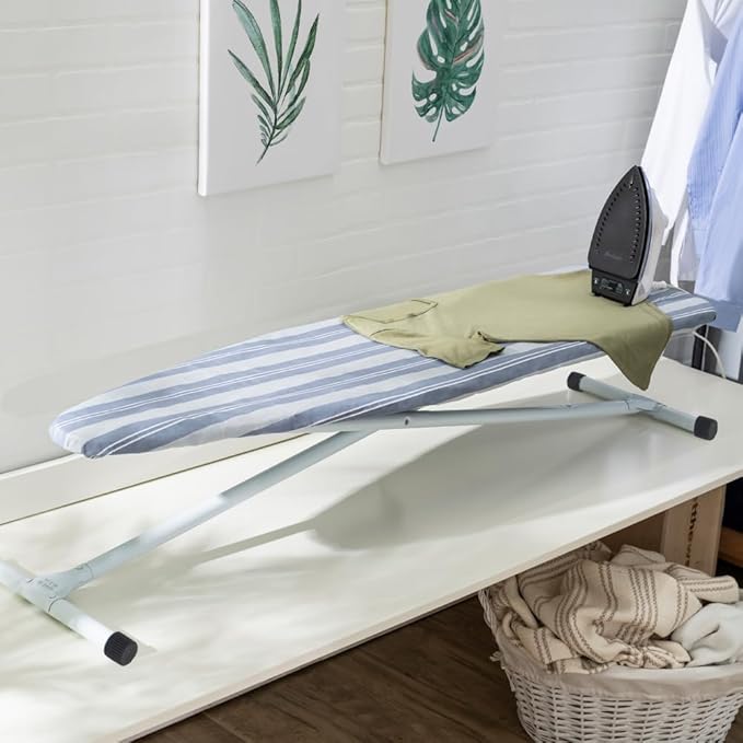 Full Size Ironing Board with Cover & Pad β USA-Made with Enhanced Grip Feet for Extra Stability β Adjustable Steel T-Legs 35" High β Perforated Top β Durable Iron Board for Home, Laundry Room, Stripe