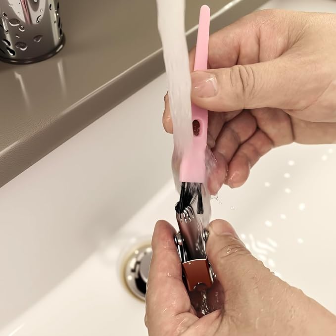 Mini Cleaning Brushes, 6 Pack Nylon Detail Brushes, 4.3 Inch (Pink) | Nylon Bristles, Pink Handles, For Shavers, Razor Heads, Trimmers, Mug Lids, Keyboards, Small Crevices