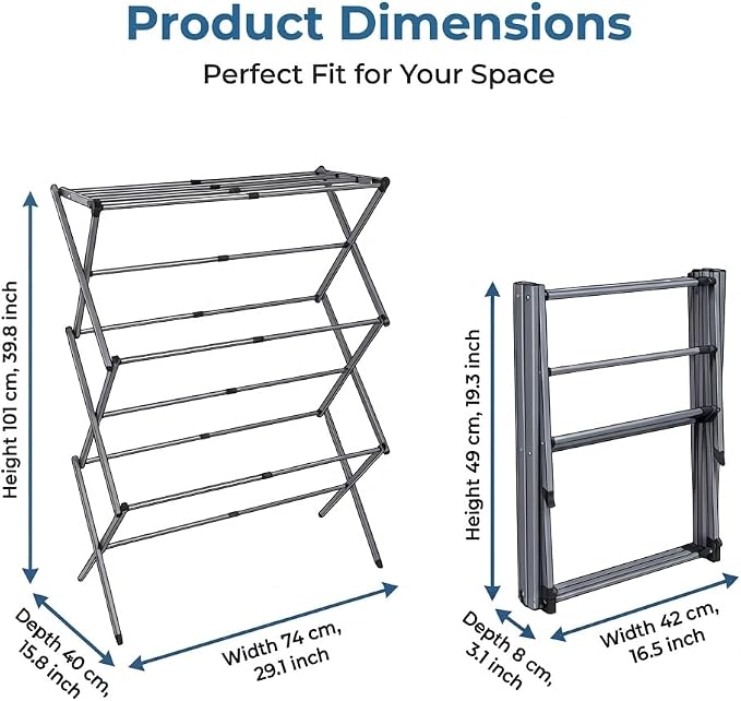 Drying Racks 3 Tier Expandable Clothes Airer Collapsible Clothes Drying Rack, Space-Saving Laundry, Hanging Clothes Indoors & Outdoors, Lightweight, Compact, Folds Away for Convenient Storage