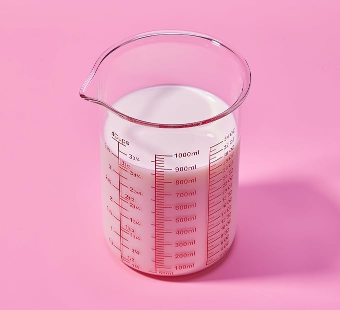 High Borosilicate Glass Measuring Cup-V-Shaped Spout,Glass Measuring Beaker for Kitchen or Restaurant, Easy to Read, 1000 ML (32 Oz, 4Cup)