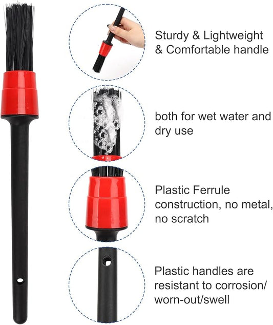 Auto Car Detailing Brush Set Car Interior Cleaning Kit Includes 3 Boar Hair Detail Brush,3 Wire Brush, 3 Air Vent Brush for Cleaning Car Interior Exterior, Dashboard Engines Leather Wheel