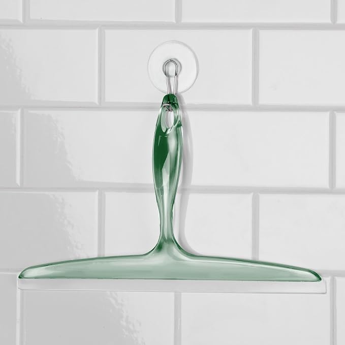 iDesign Bathroom Plastic Shower Squeegee, Clear/Green, Set of 2 | Wall Hook Included