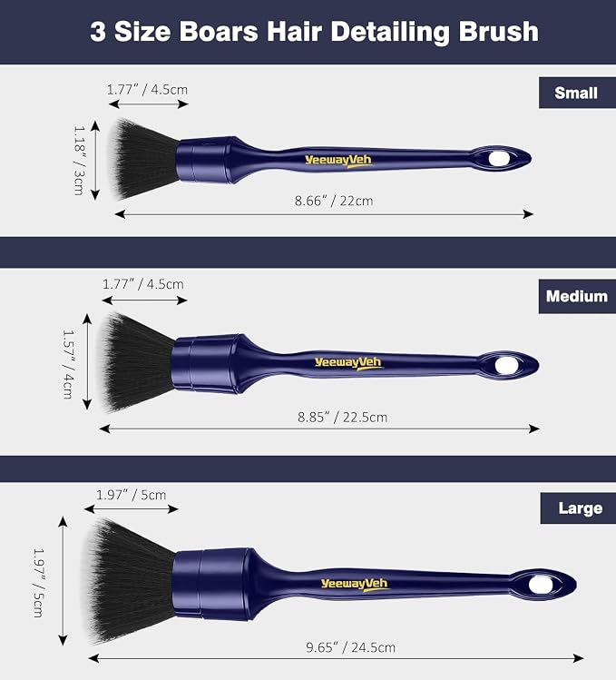 YeewayVeh Car Detailing Brush Set, 3PCS Ultra Soft and Thick No Scratch Detail Brush for Car Dashboard Air Vents Leather Seat Dusting and Cleaning, Auto Interior Exterior Detail Brushes Car Detailing