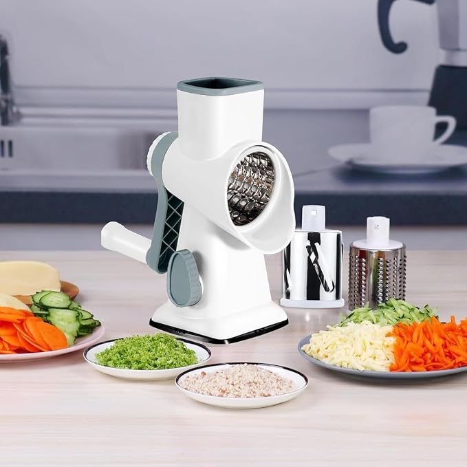 YOUCZON Rotary Cheese Grater Multi-Purpose Stainless Steel Cheese Shredder | rotary grater with strong suction, ergonomic handle and food pusher for fast, safe slicing and shredding.