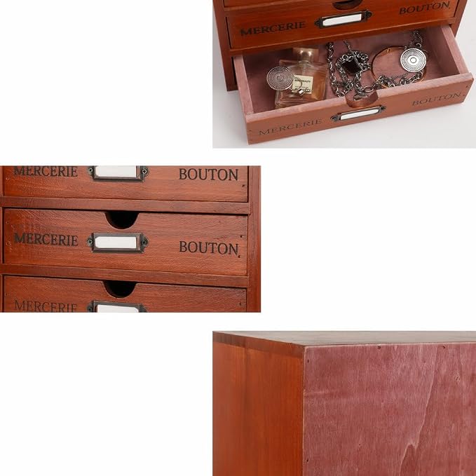 Small Wooden Drawers Wooden Box with Drawer Brown | 2 Drawer Storage Box for Apothecary Cabinet, Apothecary Drawers,Desktop Organizer with Metal Handles for Office,Home