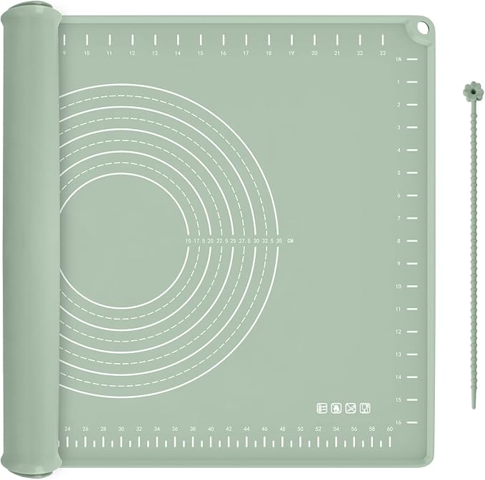 Silicone Baking Mat 28" x 20", Extra Thick Dough Rolling Mat with Measurements and Edge Heightening, Non-stick Food Grade Silicone Pastry Mat for for Pastry, Bread, Cookies, Pizza, Fondant, Pasta