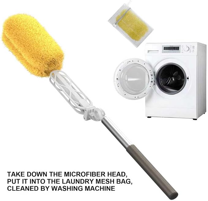 Long Handle Dusters for Cleaning with 2 Replacement Heads, Washable Cleaning Duster Kit with Laundry Mesh Bag, Cobweb Duster, Extendable Dusting Tool for Home and Office
