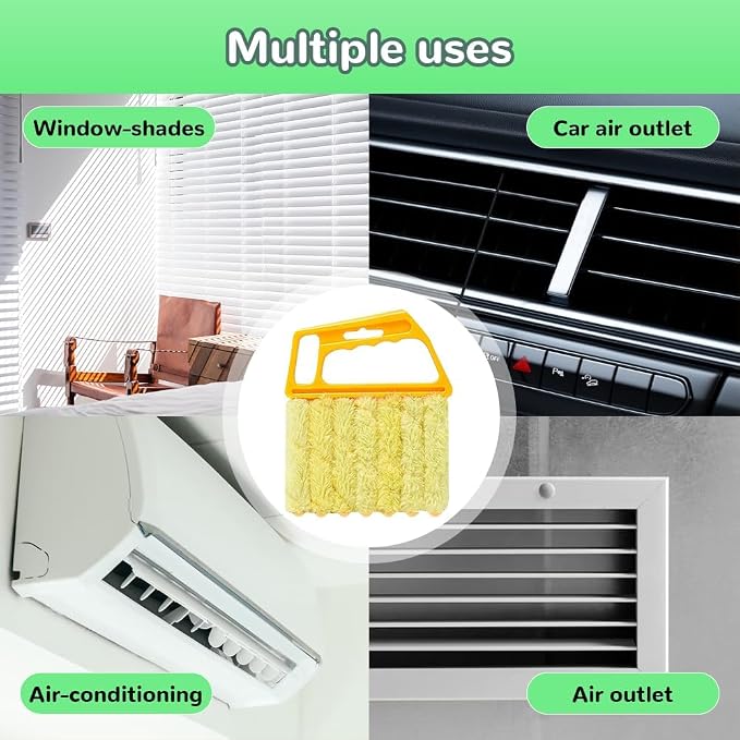 Window Blind Cleaner Duster Tool, 7 Finger Scrub Brush with Washable Microfiber Sleeves, Color Coded Cleaning Kit for Mini Vertical Blinds, Air Conditioner Vents and Fans