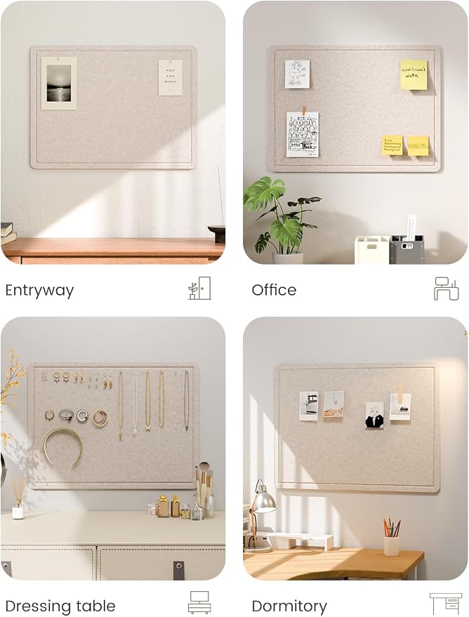 Fluxynara 23.6" x 17.1" Bulletin Board, Oatmeal | Cork Board Alternative with 12 Removable Adhesive Tabs, Foldable Felt Pin Board for Home, Office, Classroom & Dorm