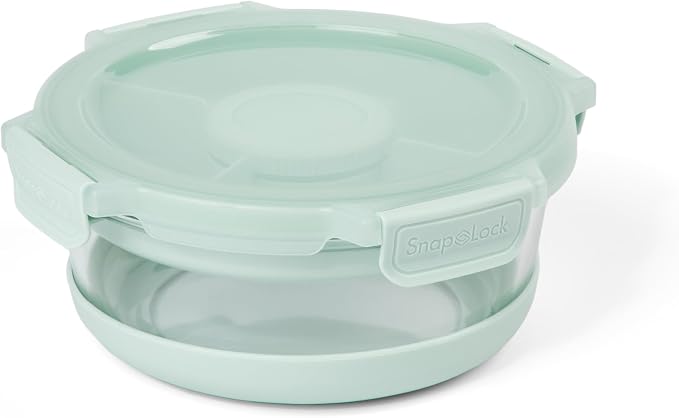 SnapLock Glass Food Storage Salad Container with Divided Upper Tray and Dressing Container, Used for Meal Prep or Lunch On-The-Go, Mint