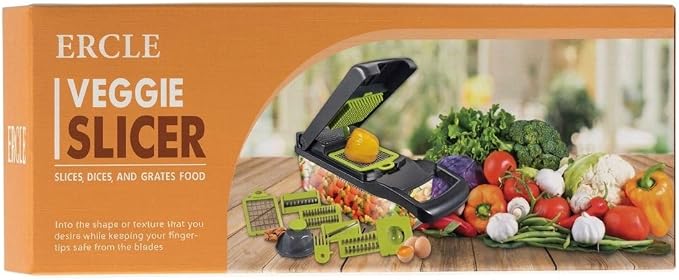 ERCLE's16-in-1 Vegetable Cutter Slicer – Multifunctional Vegetable Chopper with Stainless Steel Blades, Manual Onion Cutter, Food Slicer & Dicer for Kitchen, Salad Maker.