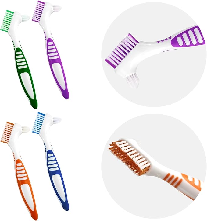 2Pcs Premium Dual-Sided Denture Cleaning Brush with Multi-Layered Soft Bristles and Rubber Anti-Slip Handle - Portable False Teeth Cleaning Tool for Efficient Denture Care (2)