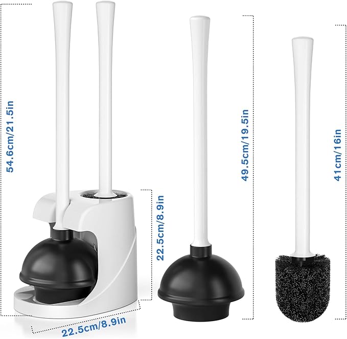 TRENTI Toilet Plunger and Brush with Holder, Bowl Brush and Heavy Duty Toilet Plunger Set for 5.7-inch Toilet Drain, 2-in-1 Bathroom Cleaning Combo with Modern Caddy Stand (White) | Toilet Plunger and Brush with Holder, Bowl Brush and Heavy Duty Toilet...
