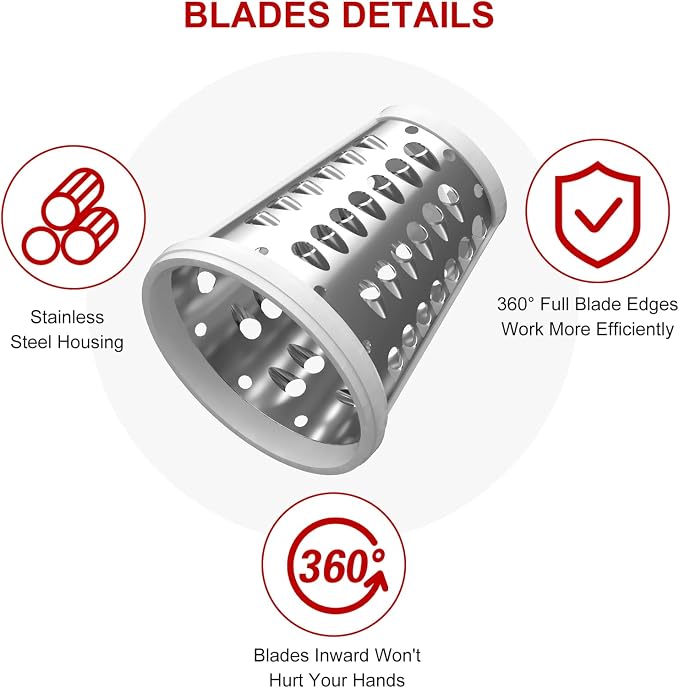Updated Cheese Grater Slicer Shredder Attachment for KitchenAid Stand Mixers, Salad Machine with Vegetable Slicer, Salad Maker, Food Slicers Slicer Shredder Attachment with 4 Blades Dishwasher Safe