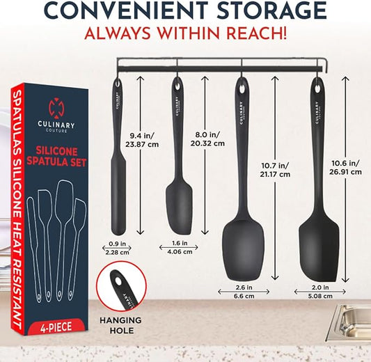 4-Piece Silicone Baking Spatula Set - Rubber Spatulas Silicone Heat Resistant, BPA-Free - Spatula Set for Nonstick Cookware - Baking Essentials