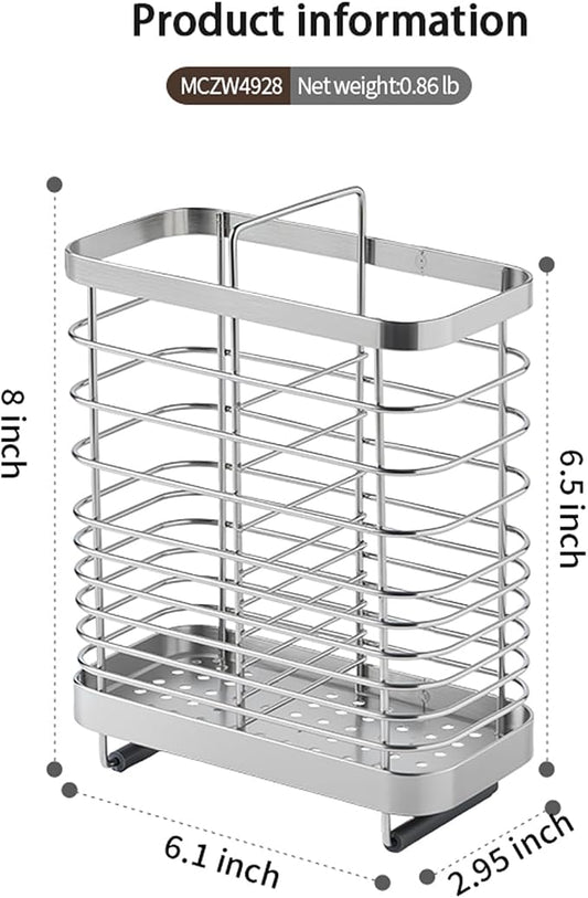Kitchen Utensil Drying Rack, 18/8 Stainless Steel Chopsticks Spoon Fork Knife Basket Flatware Storage Drainer, Cutlery Holder for Kitchen Counter (6.1x2.95x6.5 inch)
