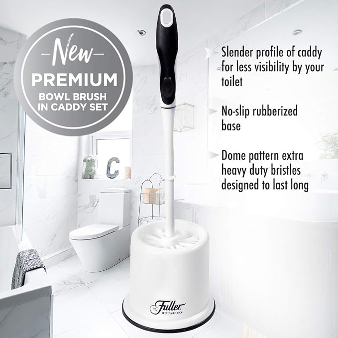 Fuller Brush Toilet Bowl Brush in Caddy Set – 16-Inch Long Handle – Heavy Duty Dome Tufted Bristles, Rubberized Non-Slip Grip, Bathroom, Rim, Trap Cleaner (Pack of 1)