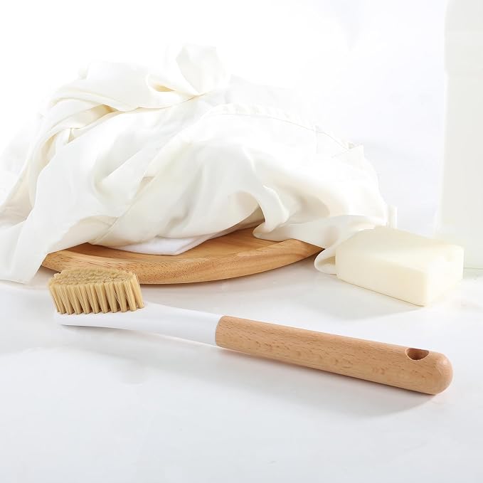 Wood Laundry Brush, OSCIOSS Laundry Stain Brush wth Long Handle and Soft Bristle for Cleaning Clothes & Shoes, Protable Laundry Brush for Stains on Clothes (Natural)