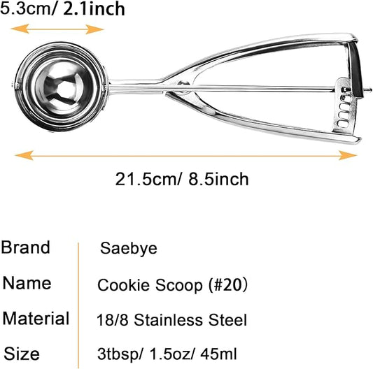 Large Cookie Scoop. 3 Tbsp Cookie Scoops for Baking, Cookie Dough Scoop, Cupcake Scoops, 2 3/32 inches / 53 mm Ball, 18/8 Stainless Steel, Secondary Polishing